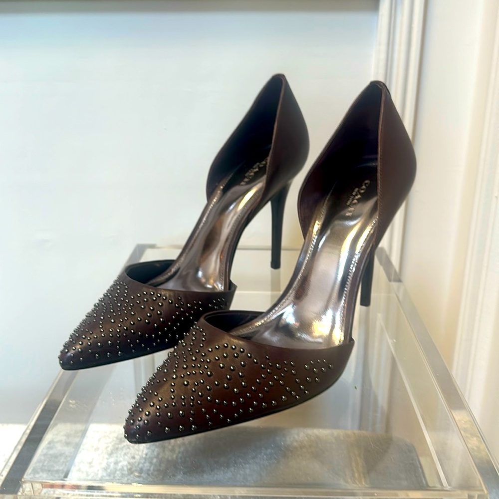 NWOB COACH Holmes Studded D’Orsay Heels in Oxblood